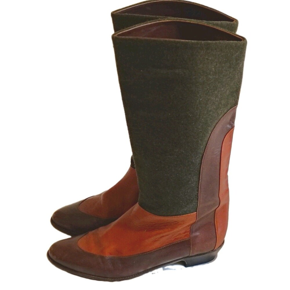 Vintage Trachten Schuhe Hans Behr Italian Leather Wool Tall Boots 38.5 US 8